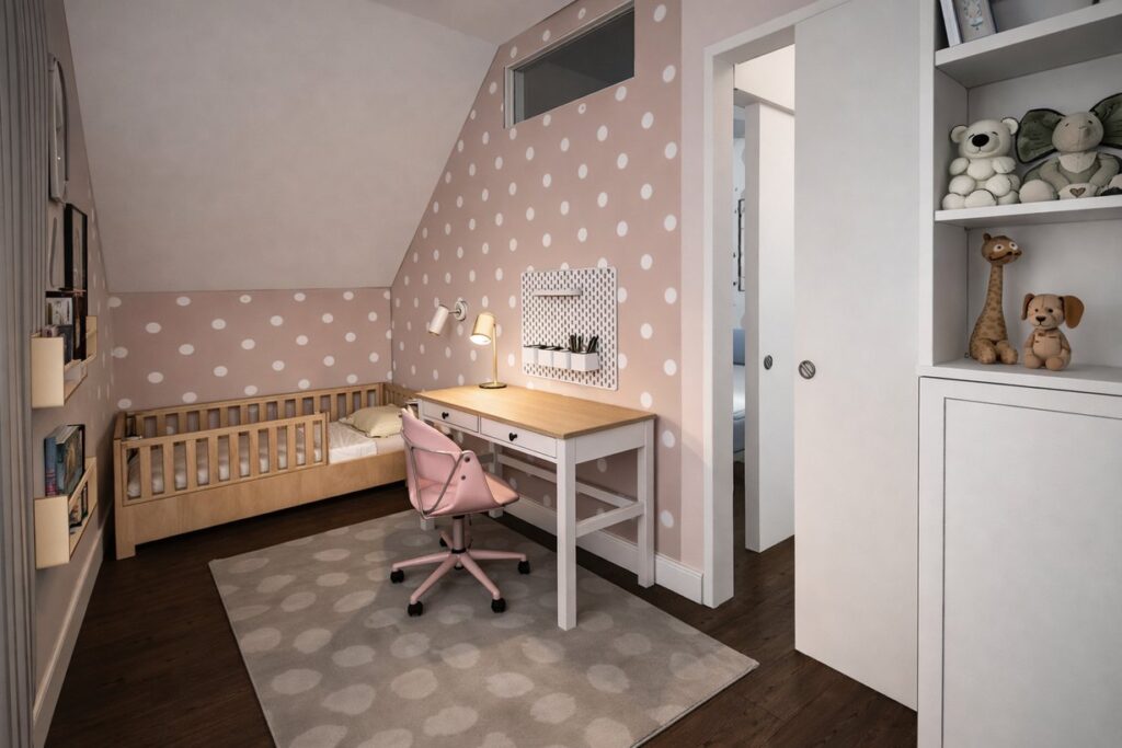 Pokoje dziecięce na poddaszu – projekt wnętrza TADAAM Projekt, zdjęcie 1